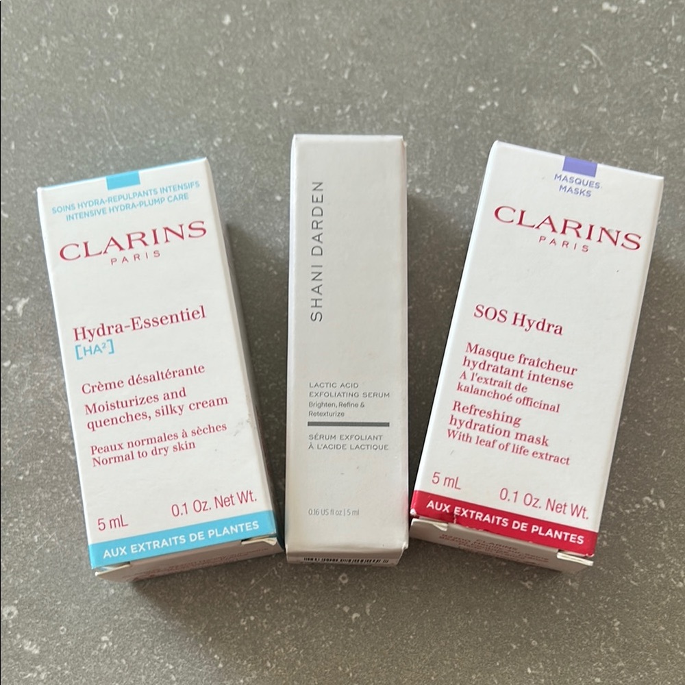 Clarins Hydra-Essentiel Cream and SOS Hydra Mask Set, Shani Darden lactic acid
